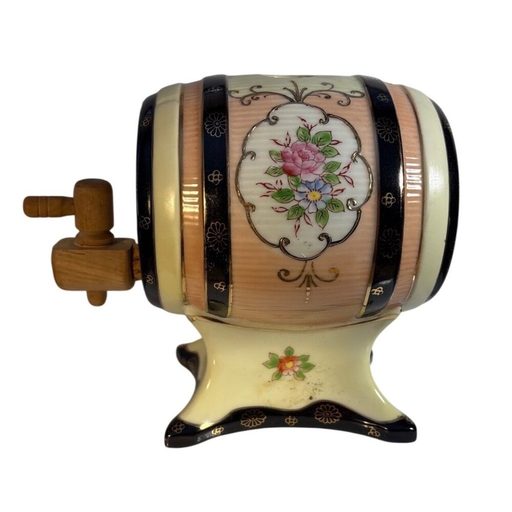 Moriyama Porcelain Saki Decanter Barrel 1925-1929 Vintage Japan